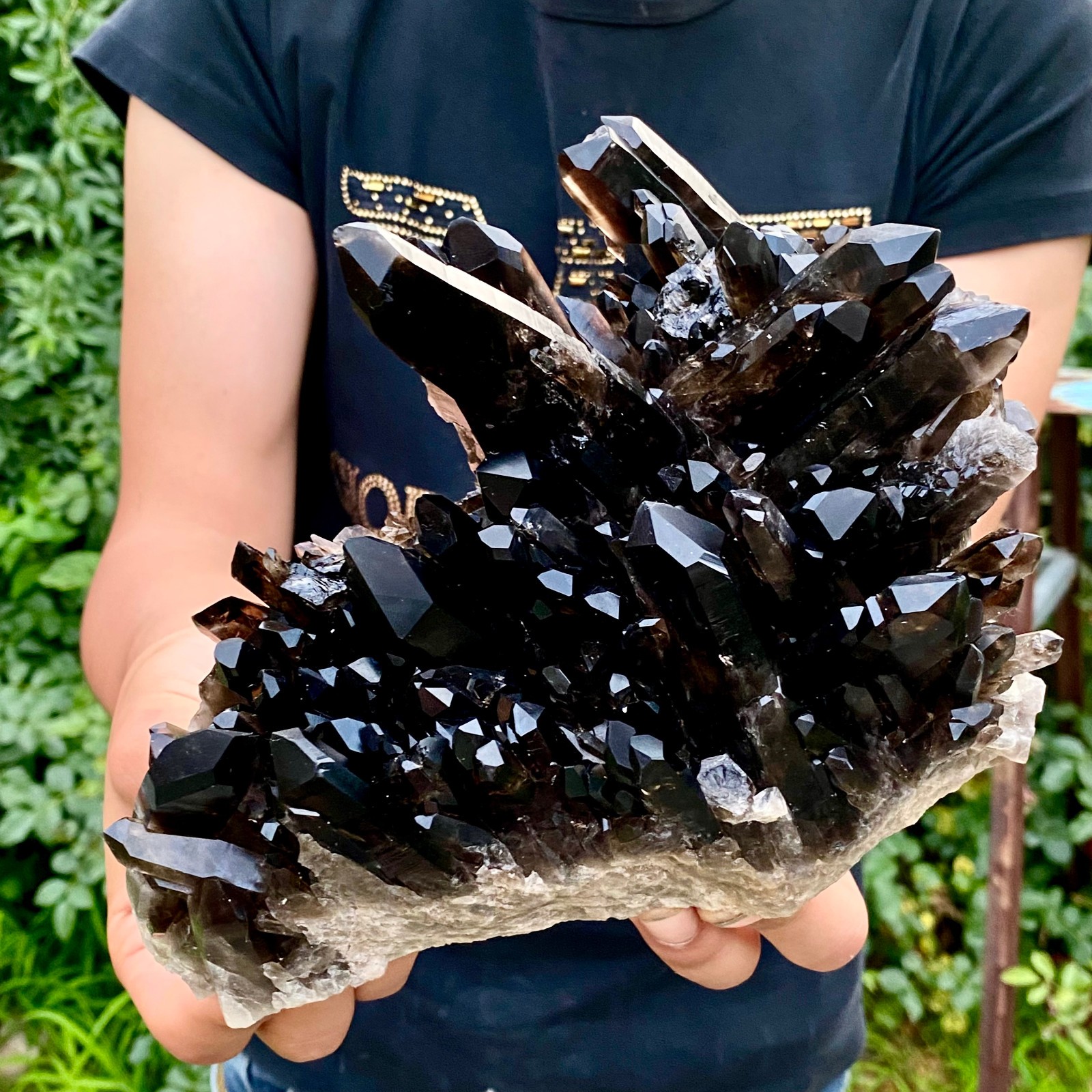 3.9LB Natural Black Smoky Quartz Crystal Cluster Mineral Specimen Backbon heal