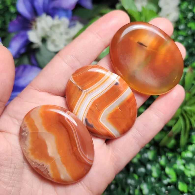 3Pcs AAA+ Red Carnelian Worry Stones Natural Gemstone Polished Palm Stone Gifts