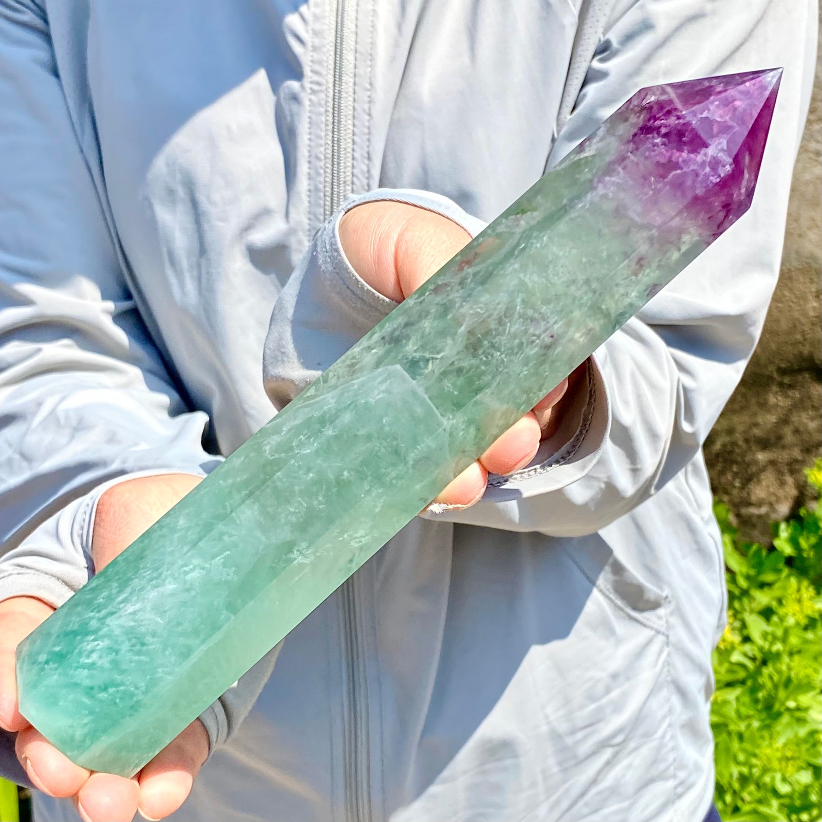 1.39LB Natural Fluorite Crystal Column Magic Wand Obelisk Point Earth Healing
