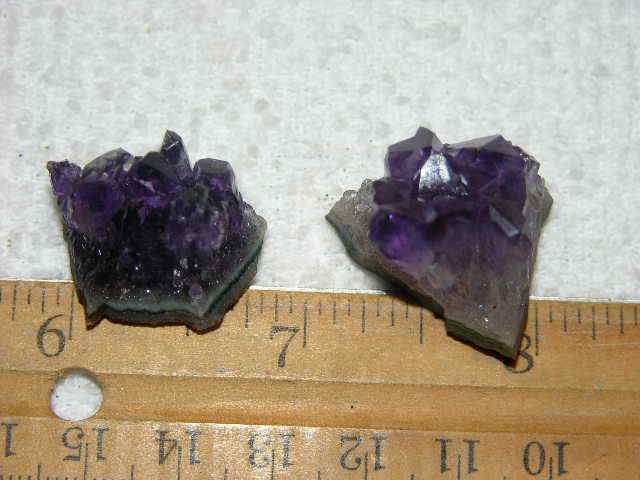 2 Amethyst crystal clusters grape jelly saturation smaller jewelry-sized 1″ J23