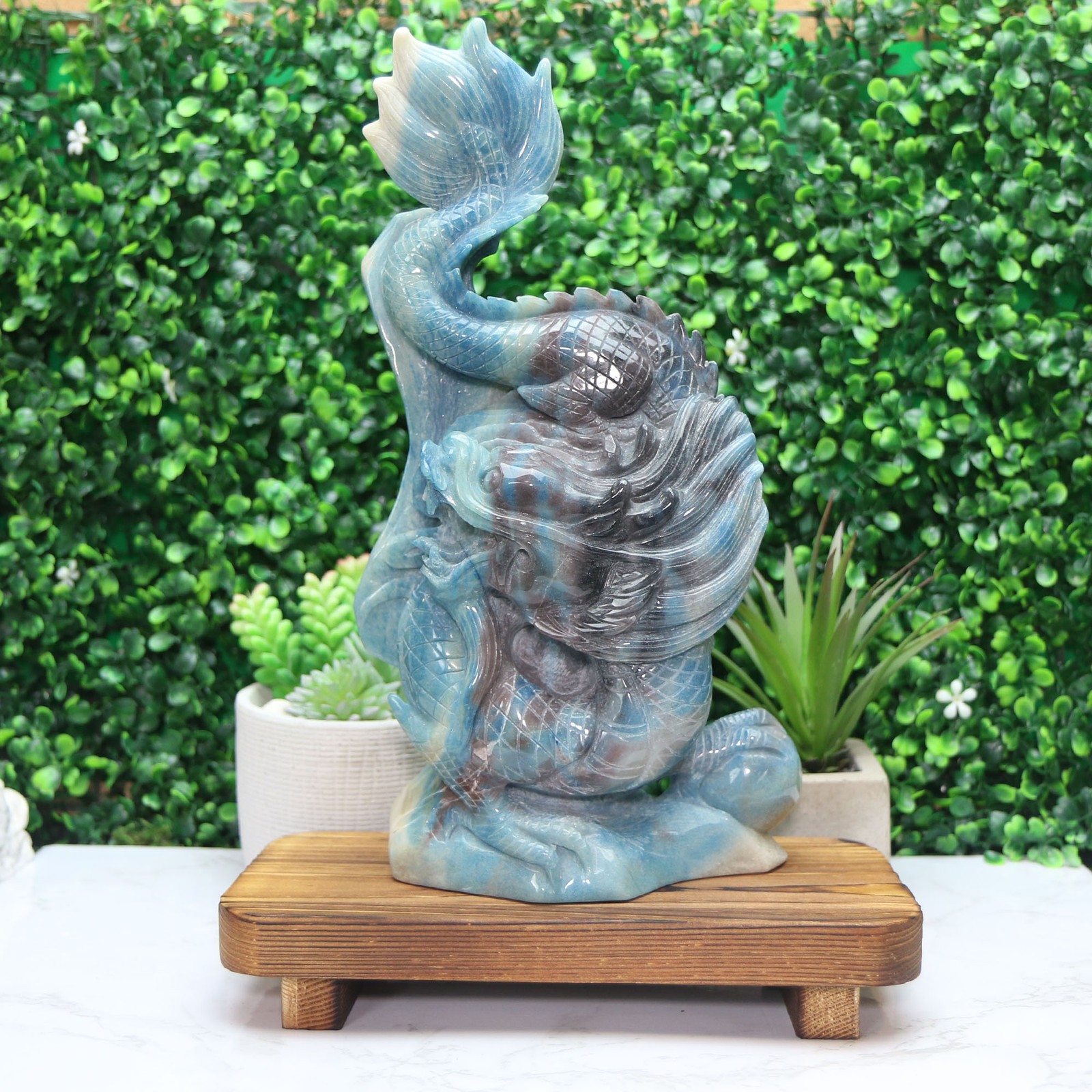 Trolleite Dragon Carving, Blue Purple Trollite Chinese Statue