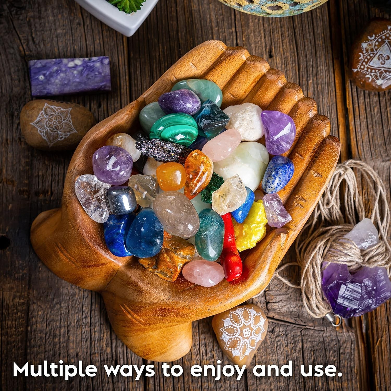 Carved Hands Offering Bowl – Crystal Holder for Stones, Rock Collection Holde…