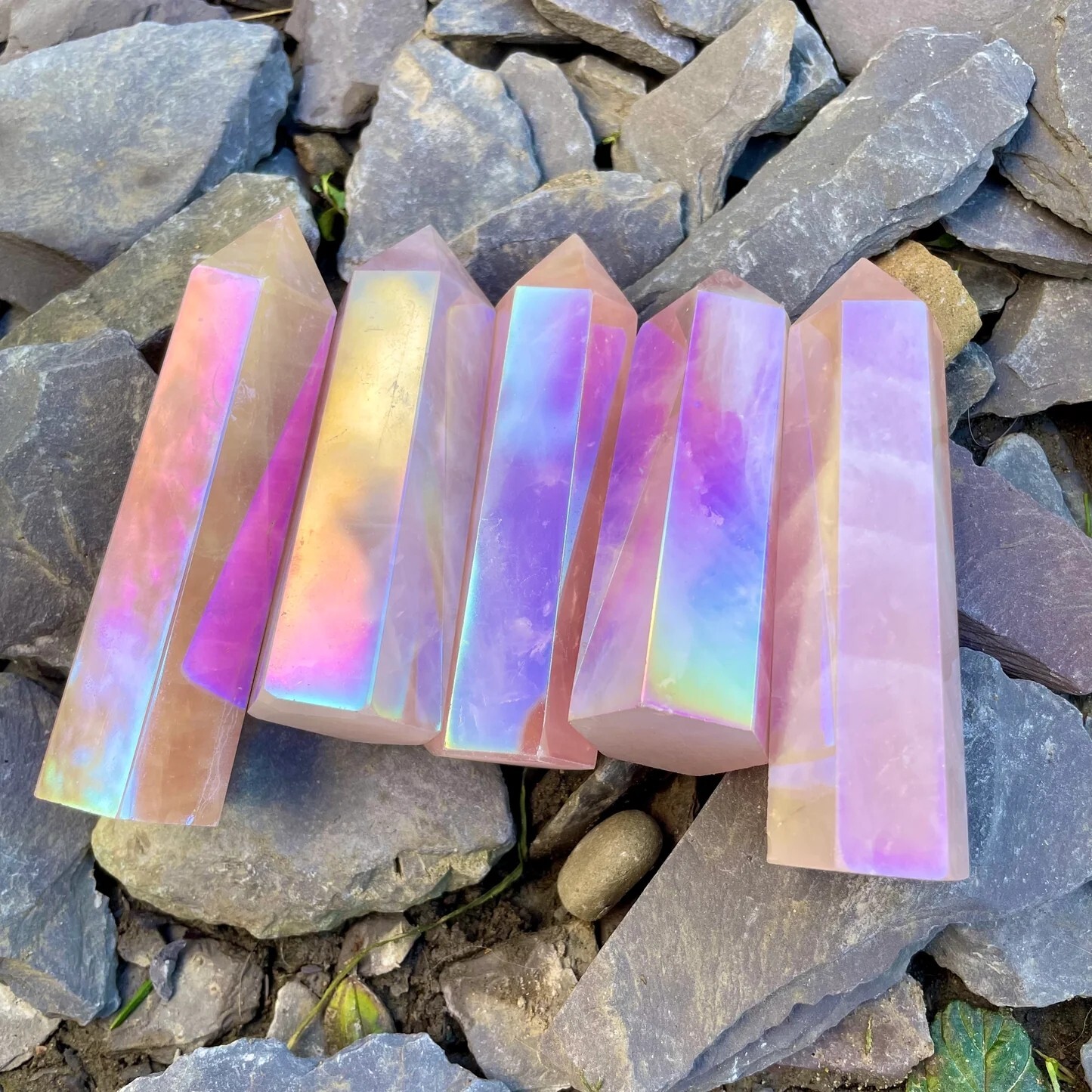 Angel Aura Rose Quartz Healing Crystal Wands Obelisk Chakra Tower Point Decor