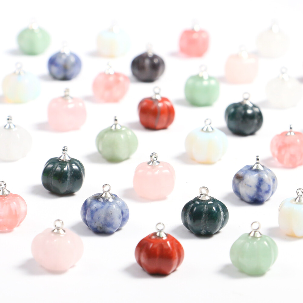 Mini Crystal Pumpkin Pendant Natural Chakra Stone Carving Necklace Reiki Jewelry