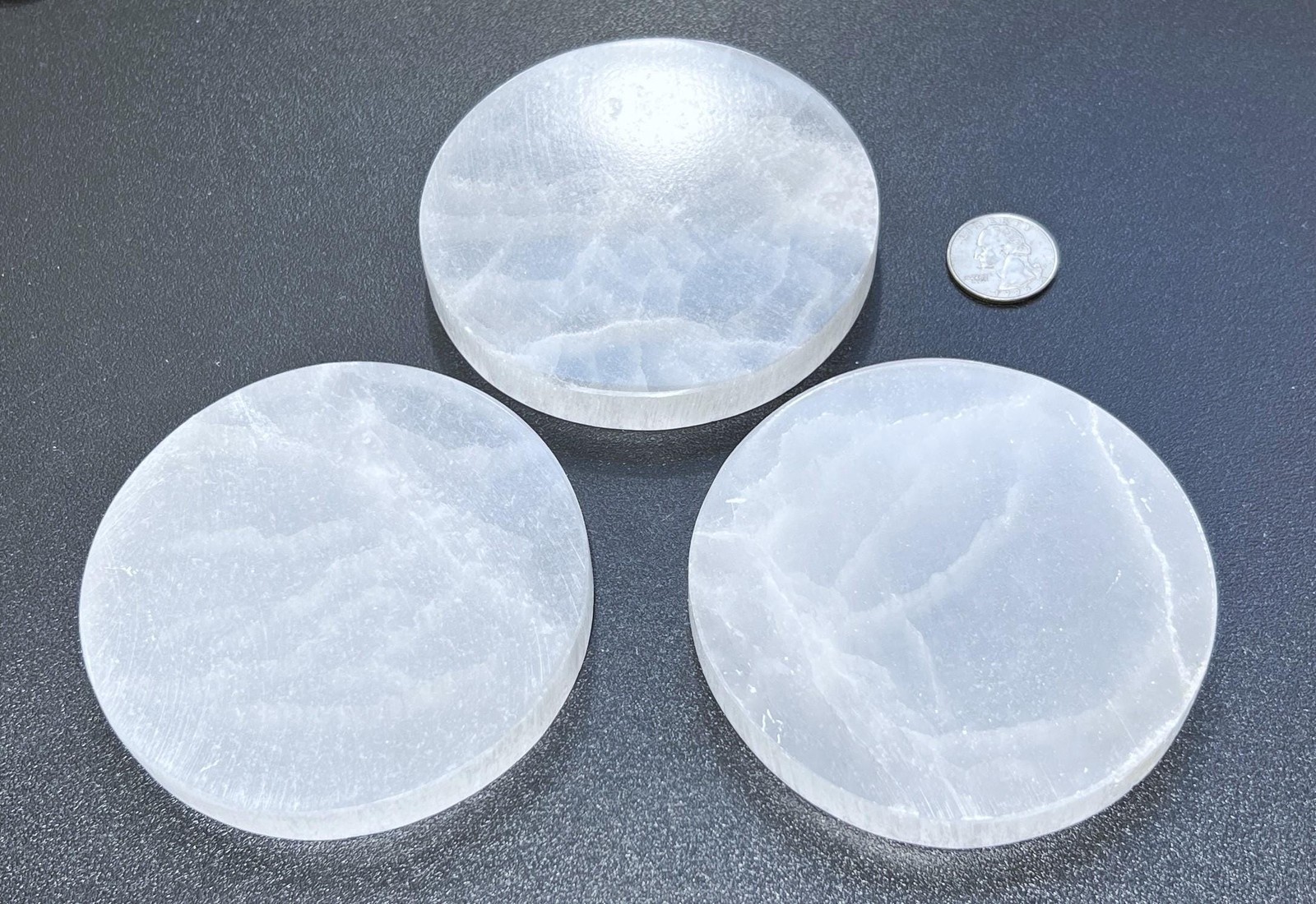 Selenite Satin Spar Crystal Round Circle Plate (4 Inches) Natural Genuine Decor