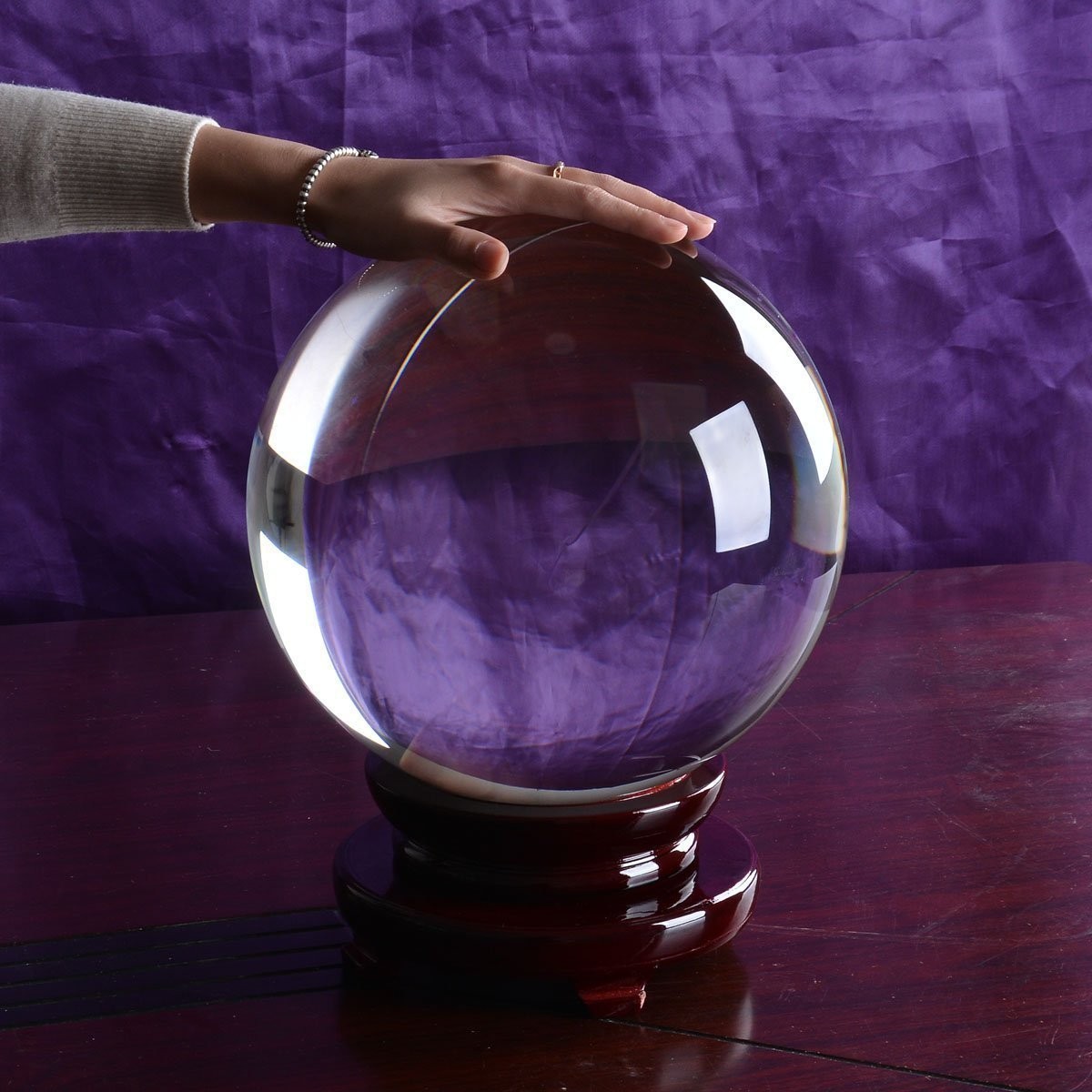 LONGWIN 250MM Clear Crystal Ball Meditation Glass Sphere Photo Prop Free Stand