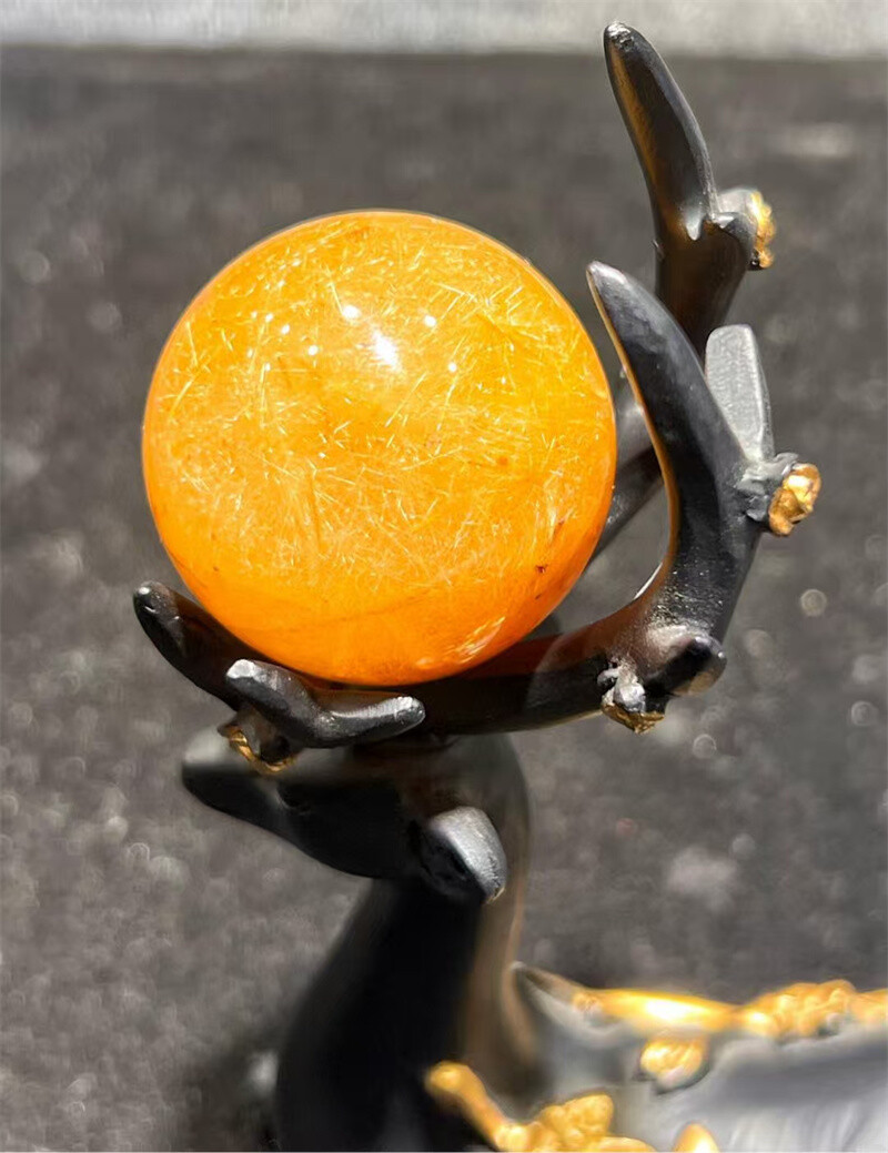 34MM Top Natural Gold Rutilated Quartz Sphere Crystals Reiki Ball Reiki Healing
