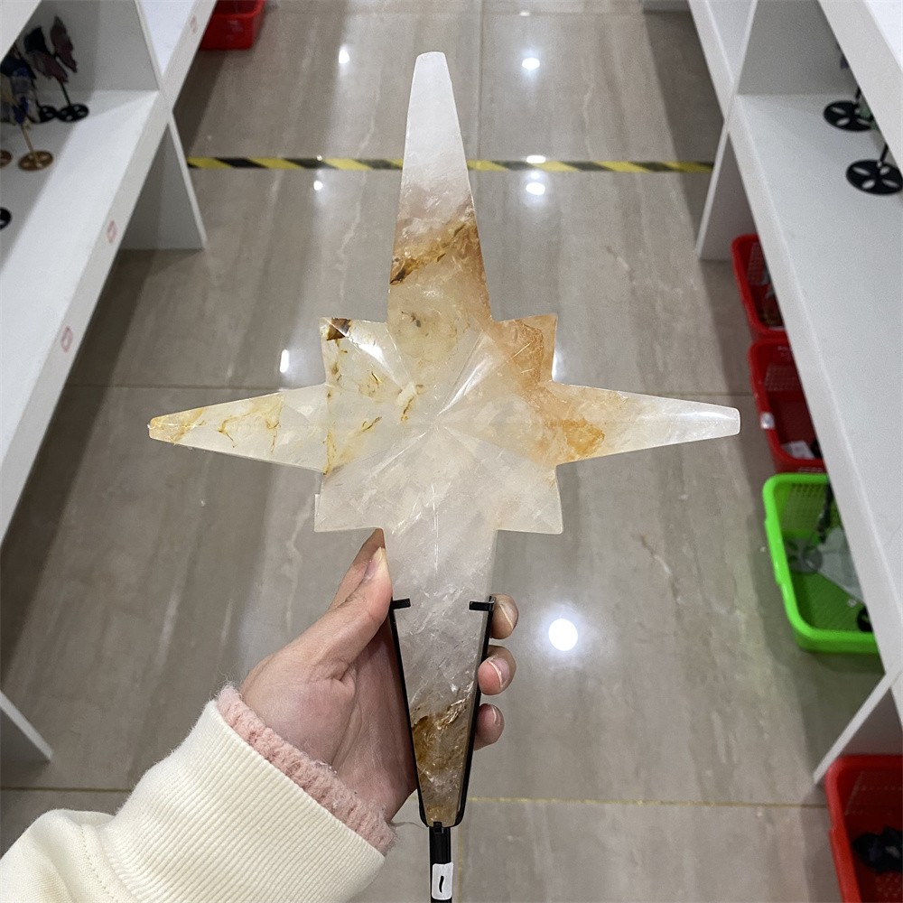 2.7LB 10.2″Natural Golden Healer Star Statue Quartz Crystal Heal Handcraft
