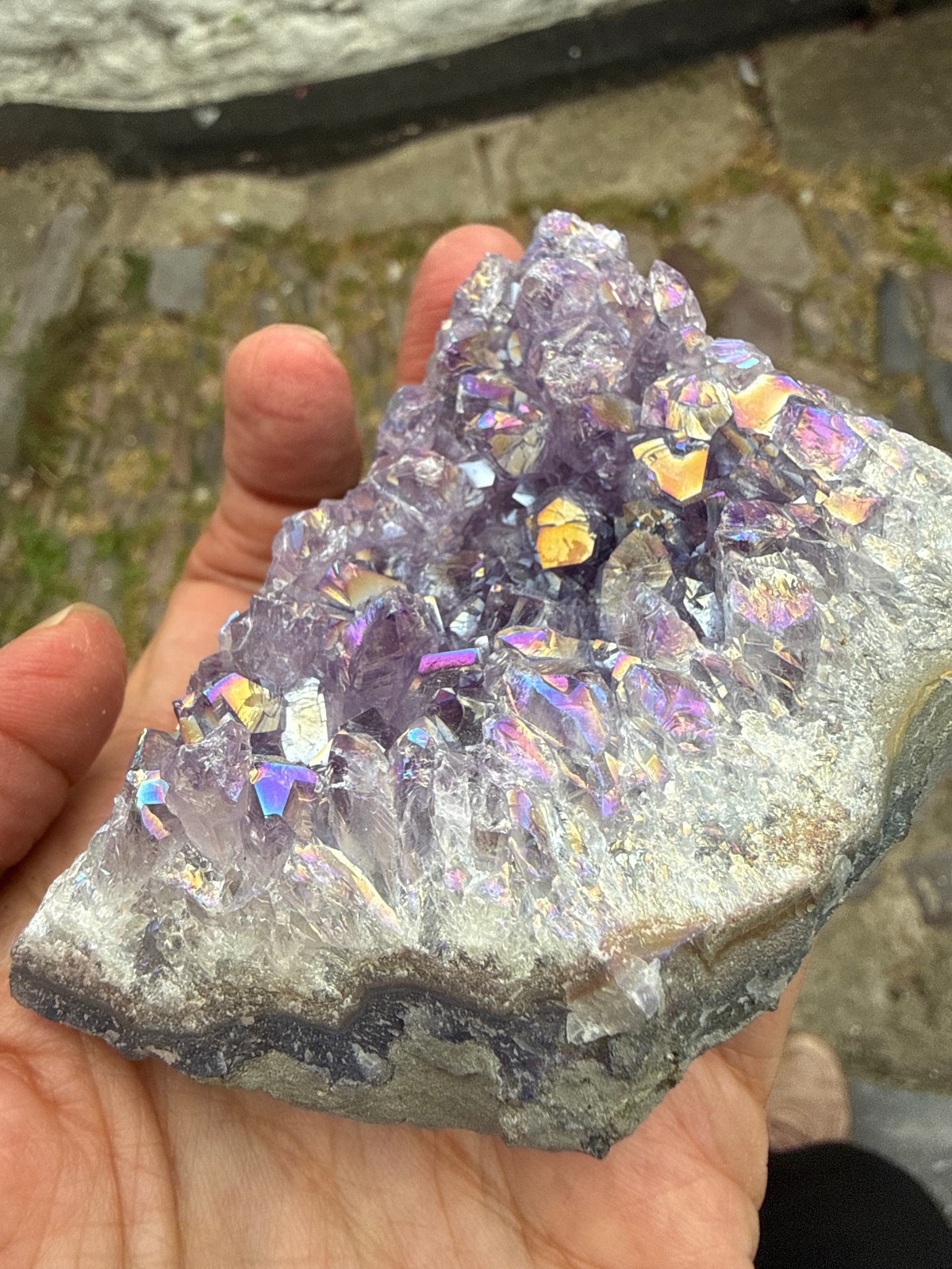 Amethyst Titanium Aura Crystal cluster rough raw Healing confidence Flashes