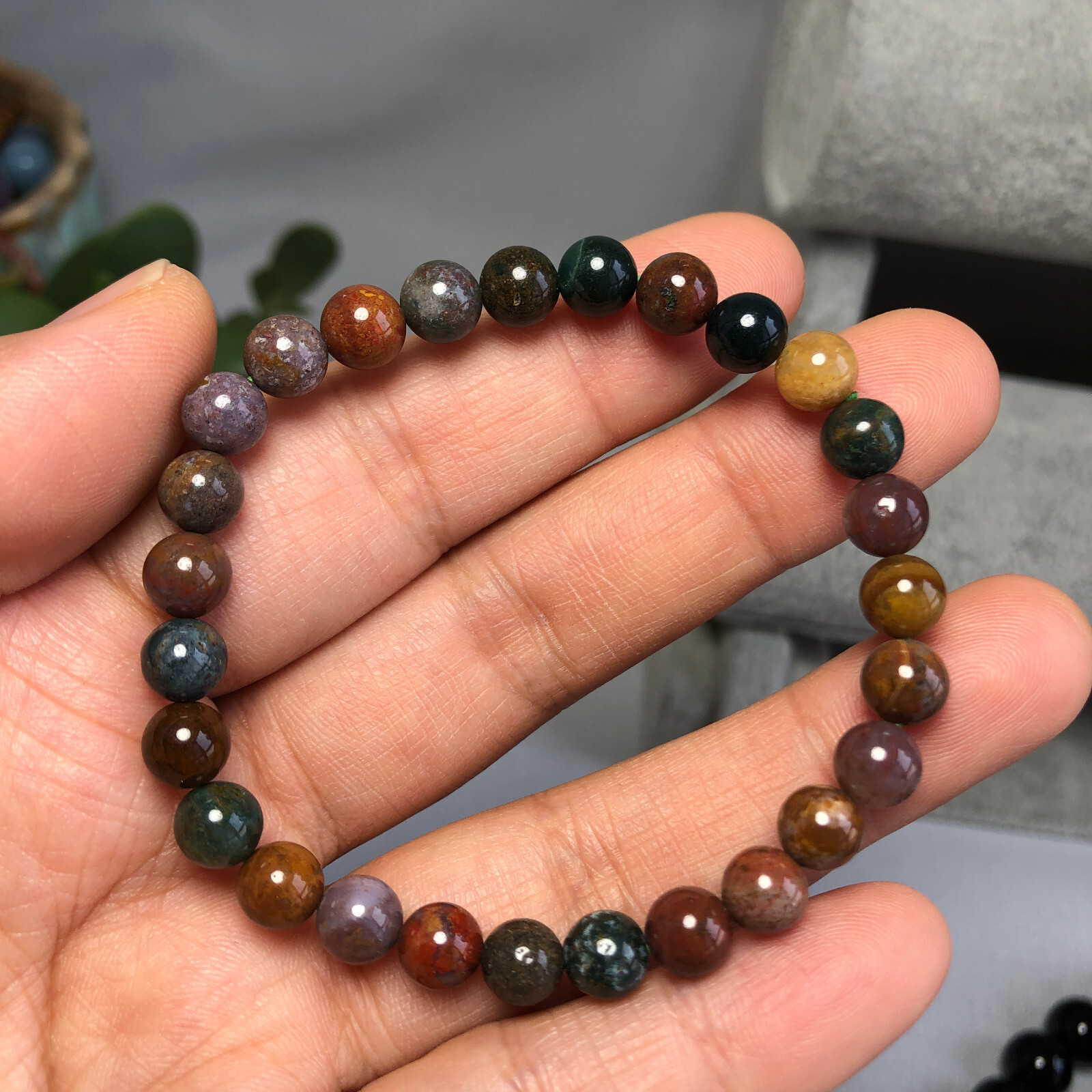 wholesale 4mm/6mm Natural ocean jasper Crystal beads bracelet 15g-16g A6031