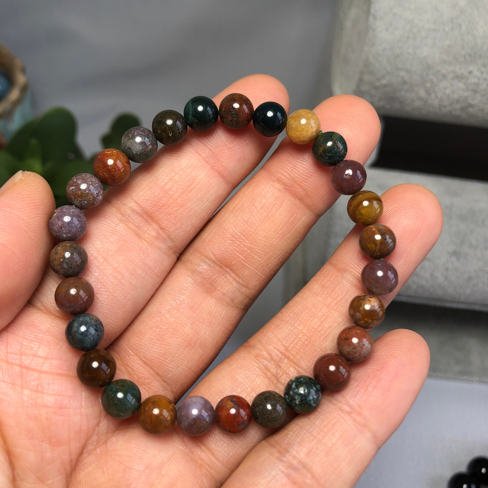 wholesale 4mm/6mm Natural ocean jasper Crystal beads bracelet 15g-16g A6031