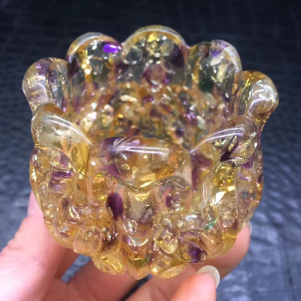Natural Ametrine Quartz Crystal Resin Filled Brush Pot Gravel Healing Decora 1Pc