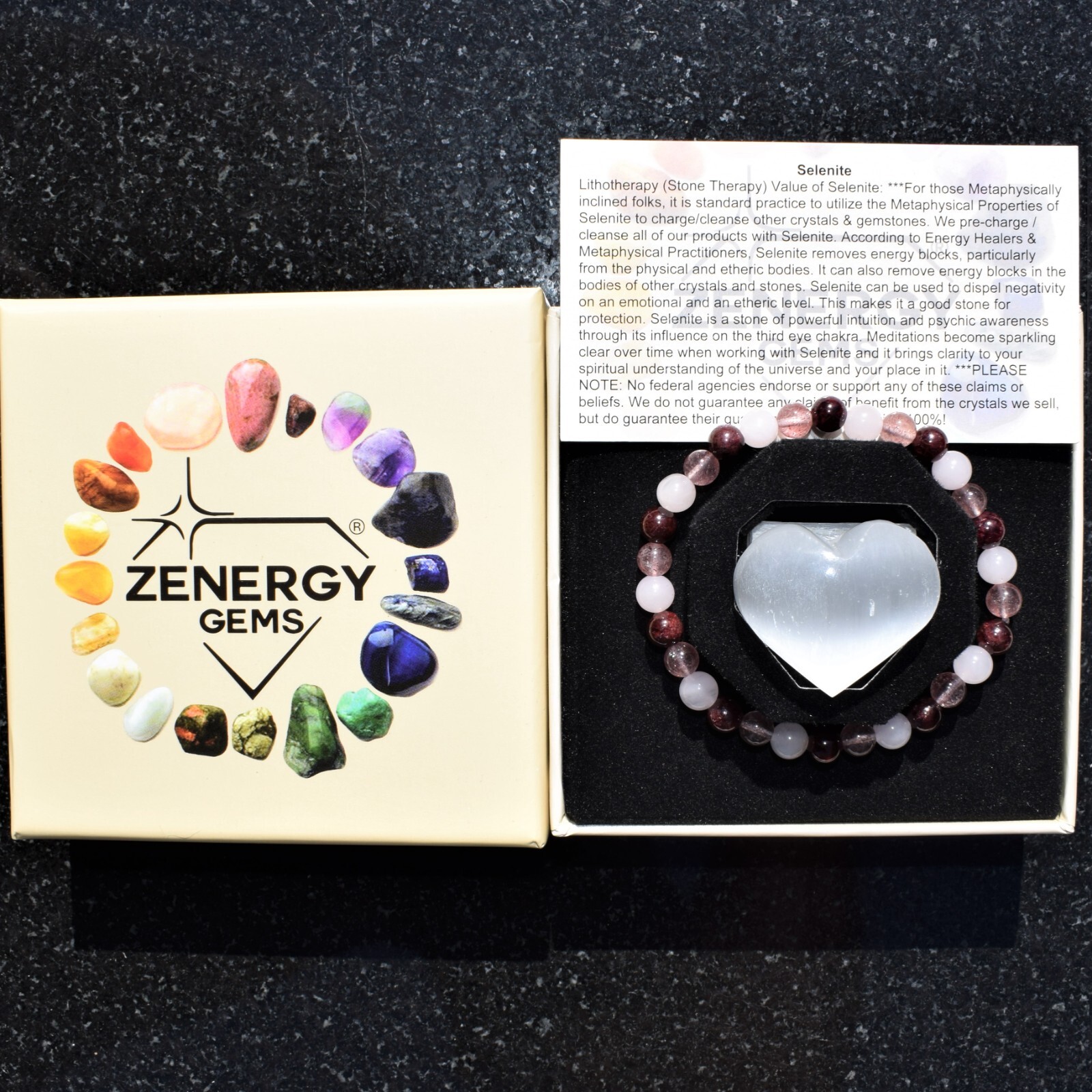 Rhodolite Garnet Rose Quartz Strawberry Quartz 6mm Bracelet + Selenite Charger