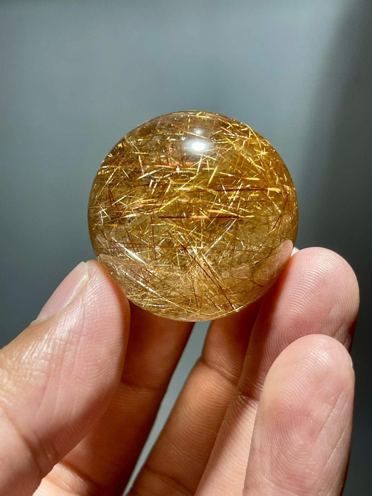 34mm Natural hairstone Quartz Ball Crystal polished Sphere Healing decor
