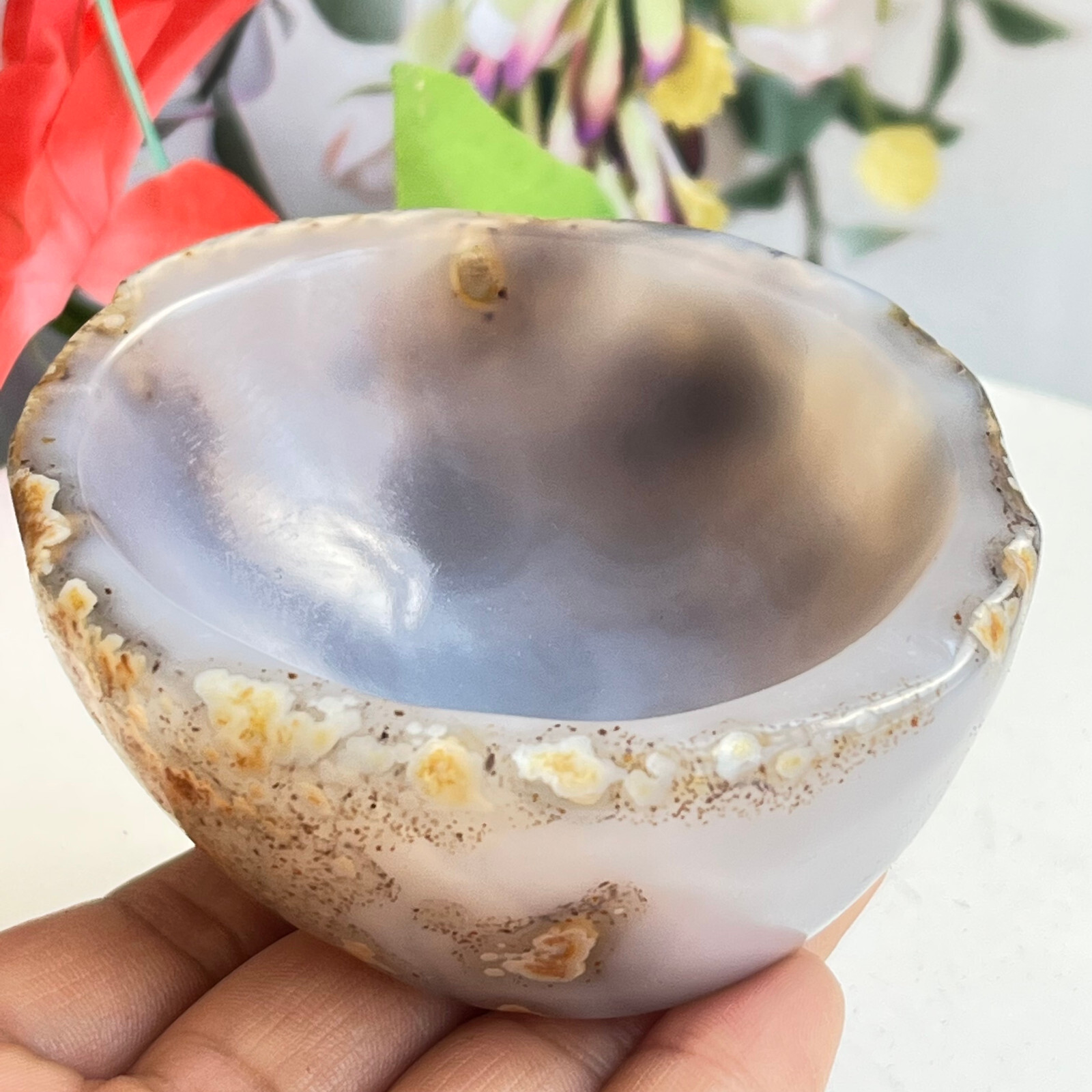257g TOP Rare Natural Agate ashtray Polished Coin Dish Madagascar MD9