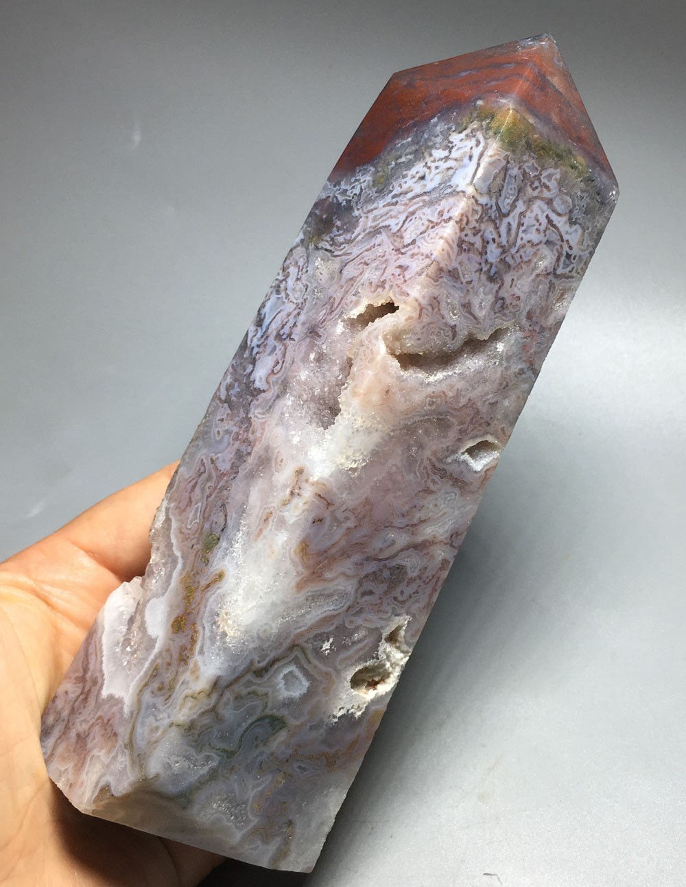 731g NATURAL pink moss agate tower QUARTZ CRYSTAL point HEALING