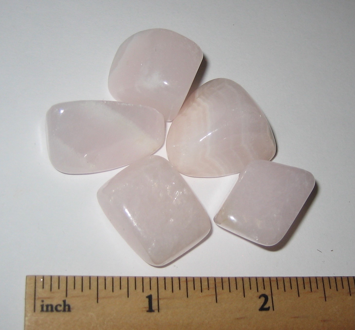 5 TUMBLED POLISHED FLUORESCENT MANGANO PINK CALCITE CRYSTAL STONES PERU 49.6g *1