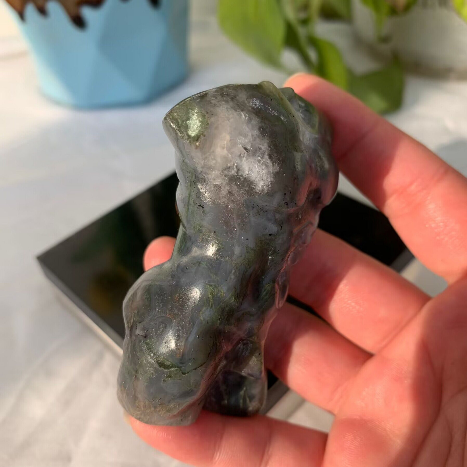 138g Moss Agate Stone Male Body Model Carving Quartz Crystal Specimen Gift