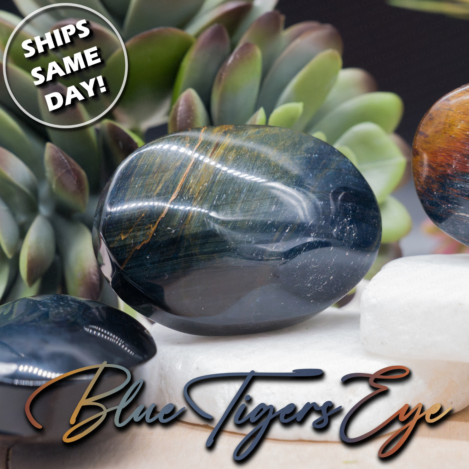High Quality Blue Tiger’s Eye Crystal Palm Pocket Worry Stone Healing Protection