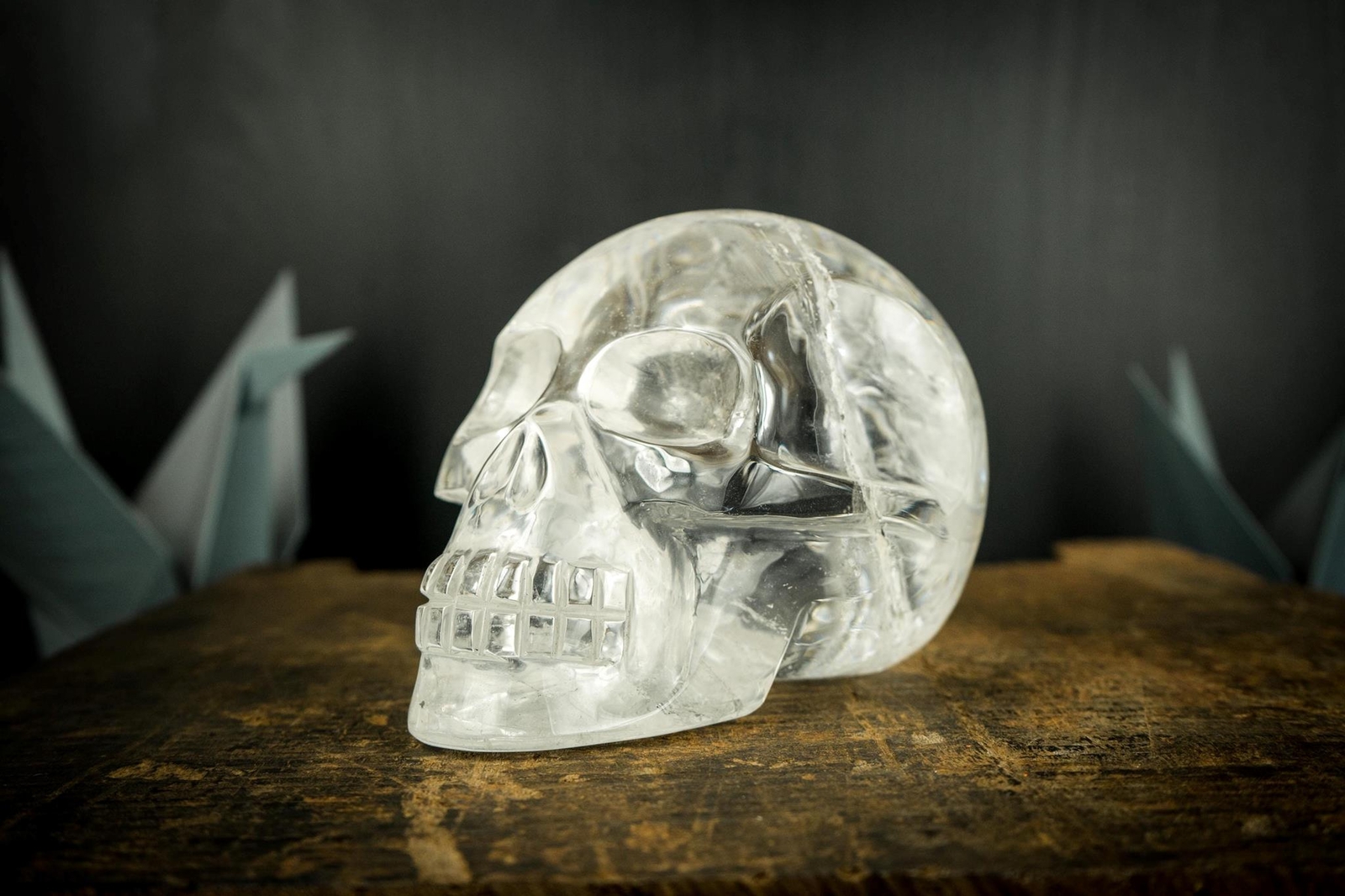 5.2 Lb. Clear Crystal Quartz Skull, Hand Carved Human Skull on Diamantina Quartz