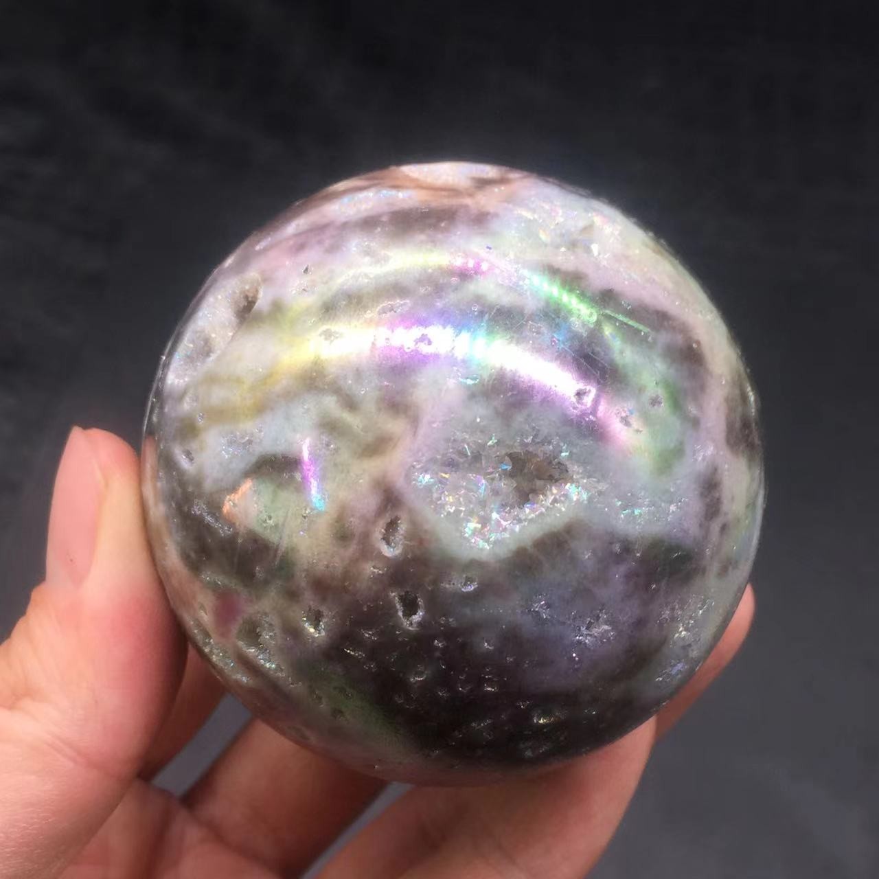 Angel Aura Natural Sphalerite Crystal Geode Druzy Ball Healing Decorate 65mm