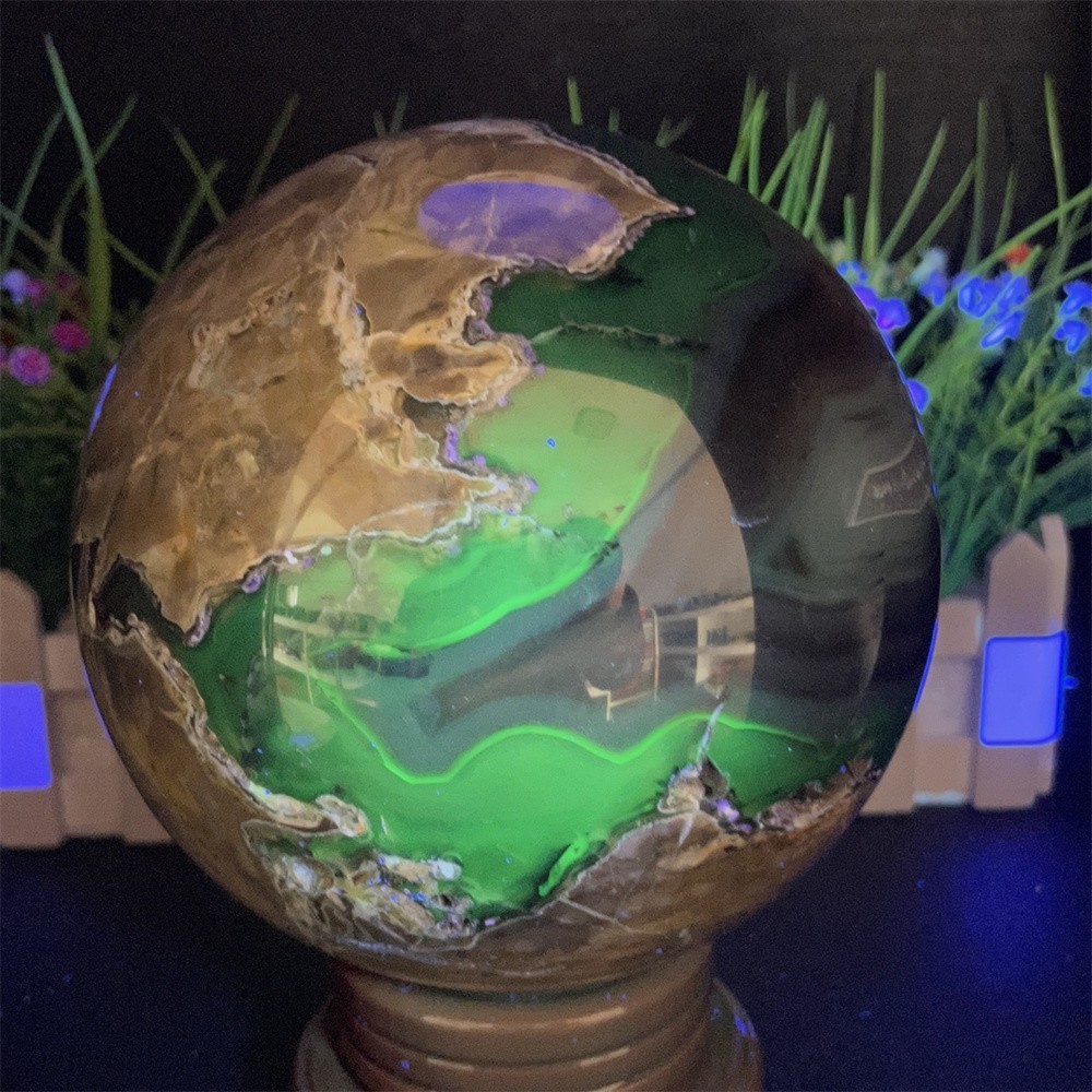 7.7LB 4.9″ Natural A++ Fluorescent Agate Ball Sphere Crystal Mineral UV Reiki