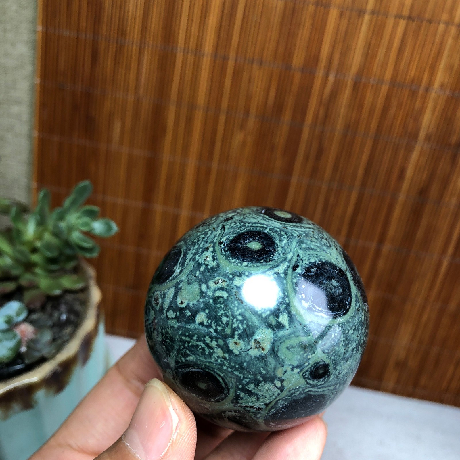 50mm NATURAL Green Kambaba jasper sphere ball quartz Crystal Healing 185g A6140