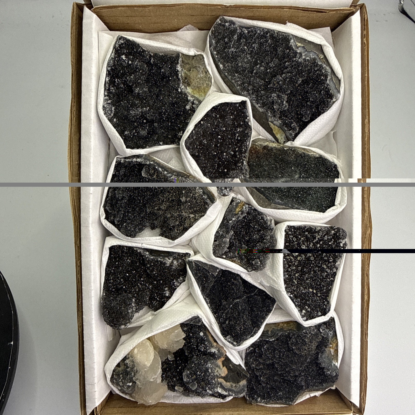 Natural Black Amethyst Zeolite With Calcite Flat! Whole Box! Crystals! Specimen!