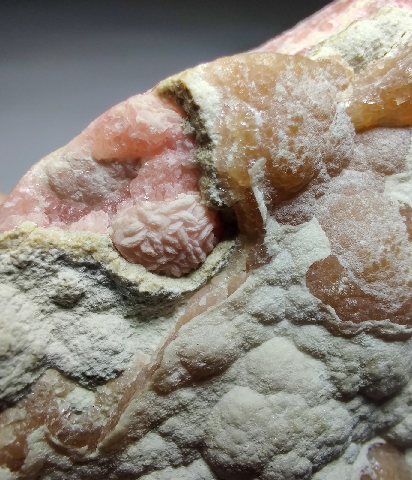 Rhodochrosite with crystals and banding. Capillitas, Argentina. 185 grams.