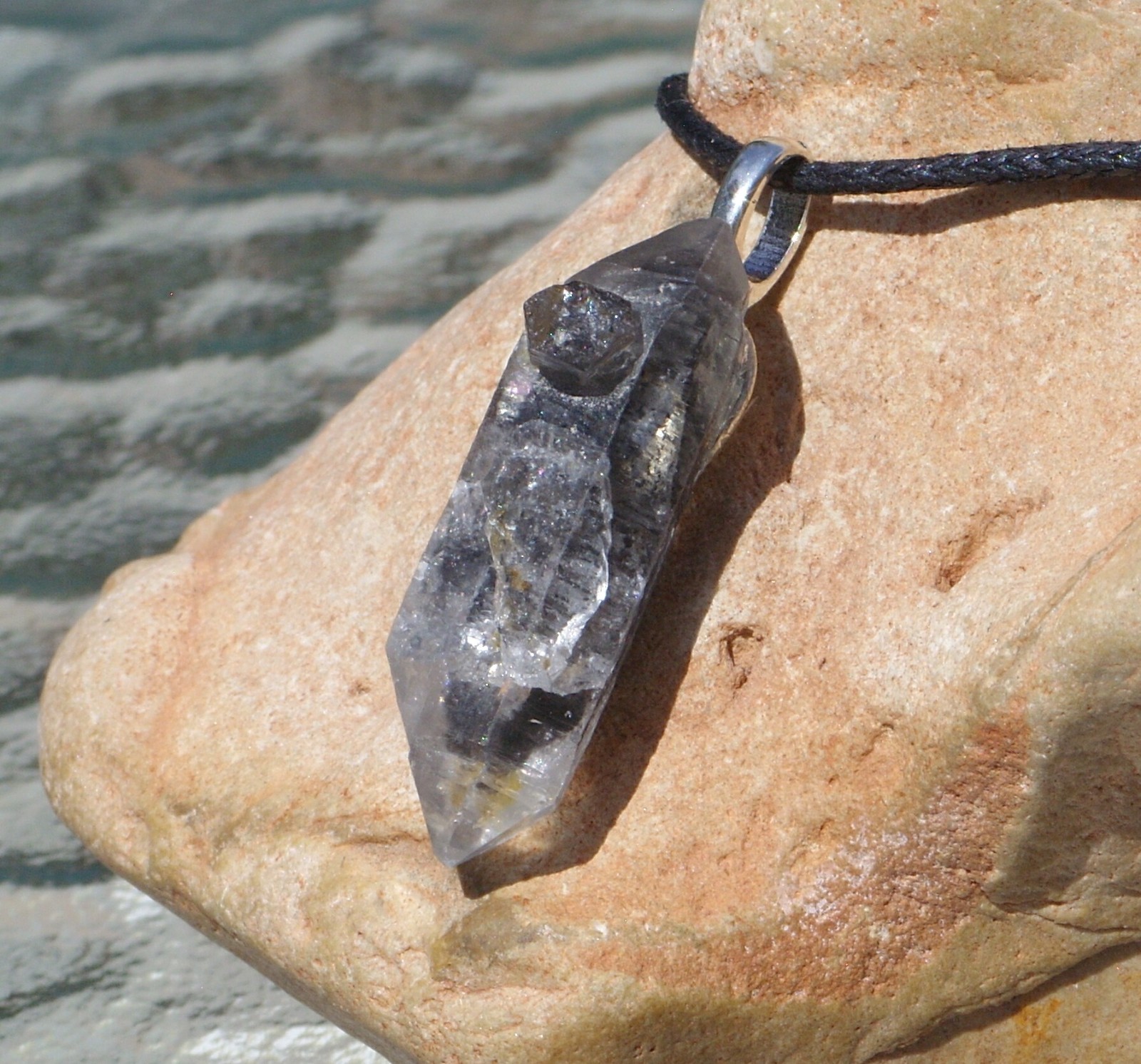 Tibetan Black Quartz Double Term Crystal Point Free Form Stone Pendant Necklace
