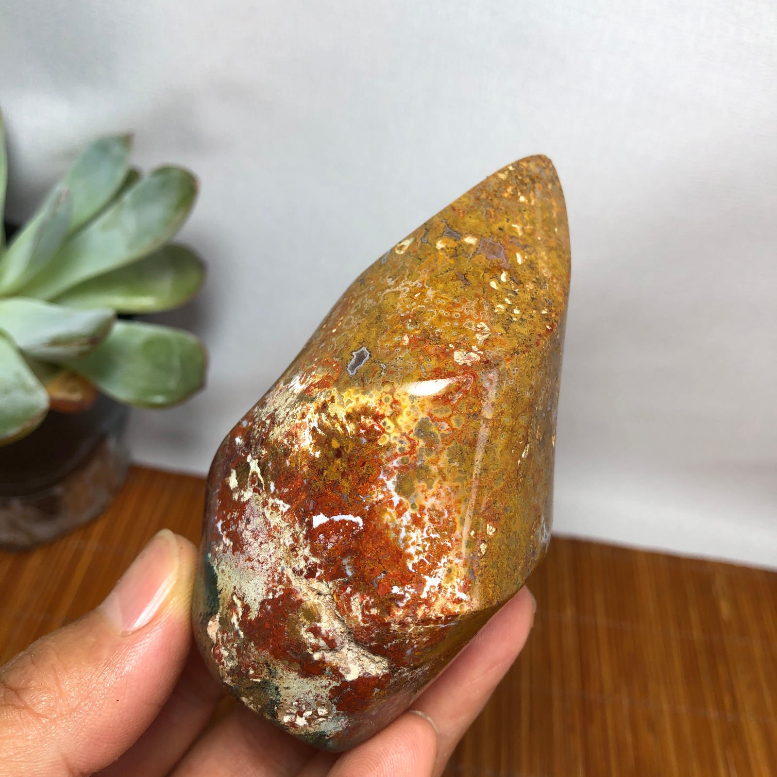 Natural Ocean Jasper torch Hand carve polish/rough Crystal free standing A7184