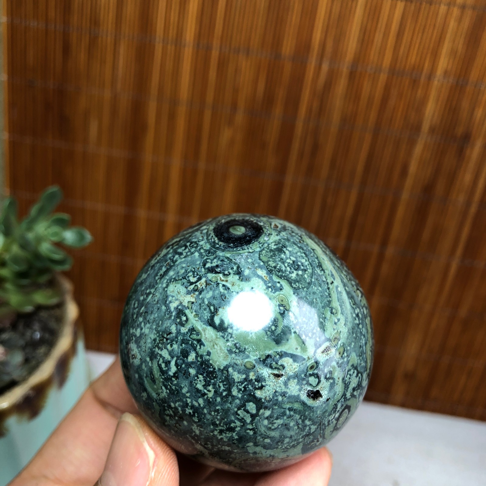 50mm NATURAL Green Kambaba jasper sphere ball quartz Crystal Healing 185g A6140