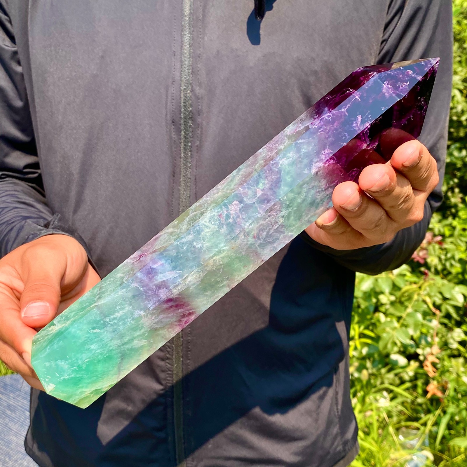 2.4LB Natural unique colored fluorite pillar quartz crystal sample