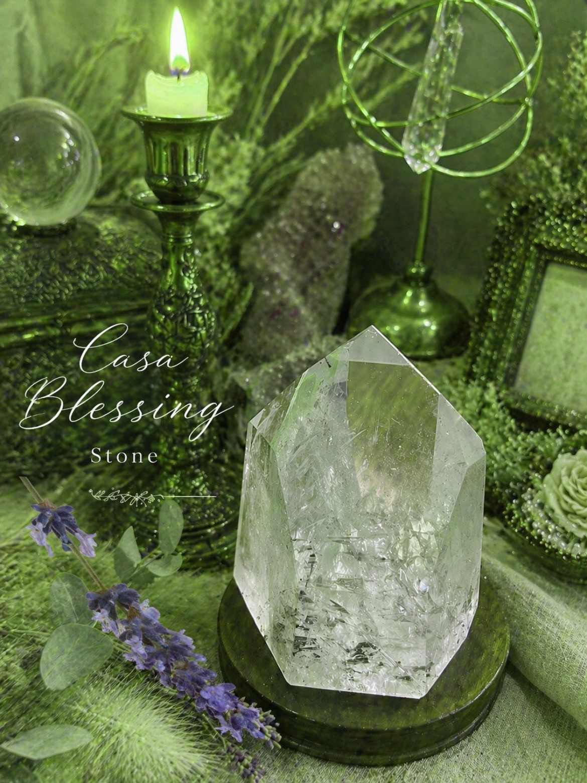CASA Blessing Crystal Clear Quartz Tower 7 Sided Heptagon Healing Energy Decor