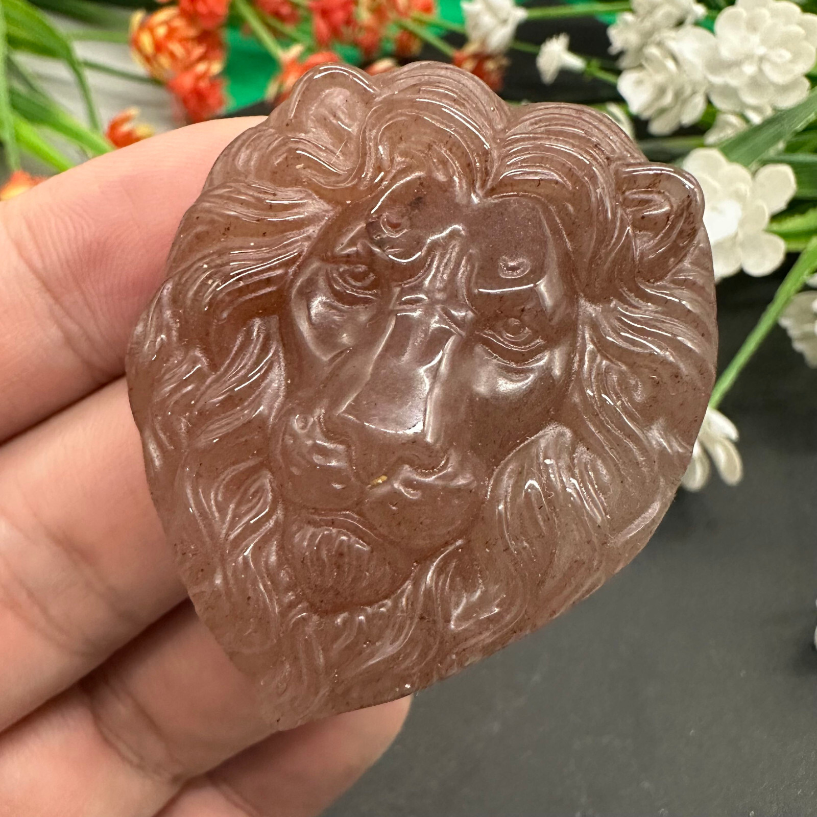 Natural Strawberry Quartz Hand Carved Lion Skull Quartz Crystal Reiki Healing 1p