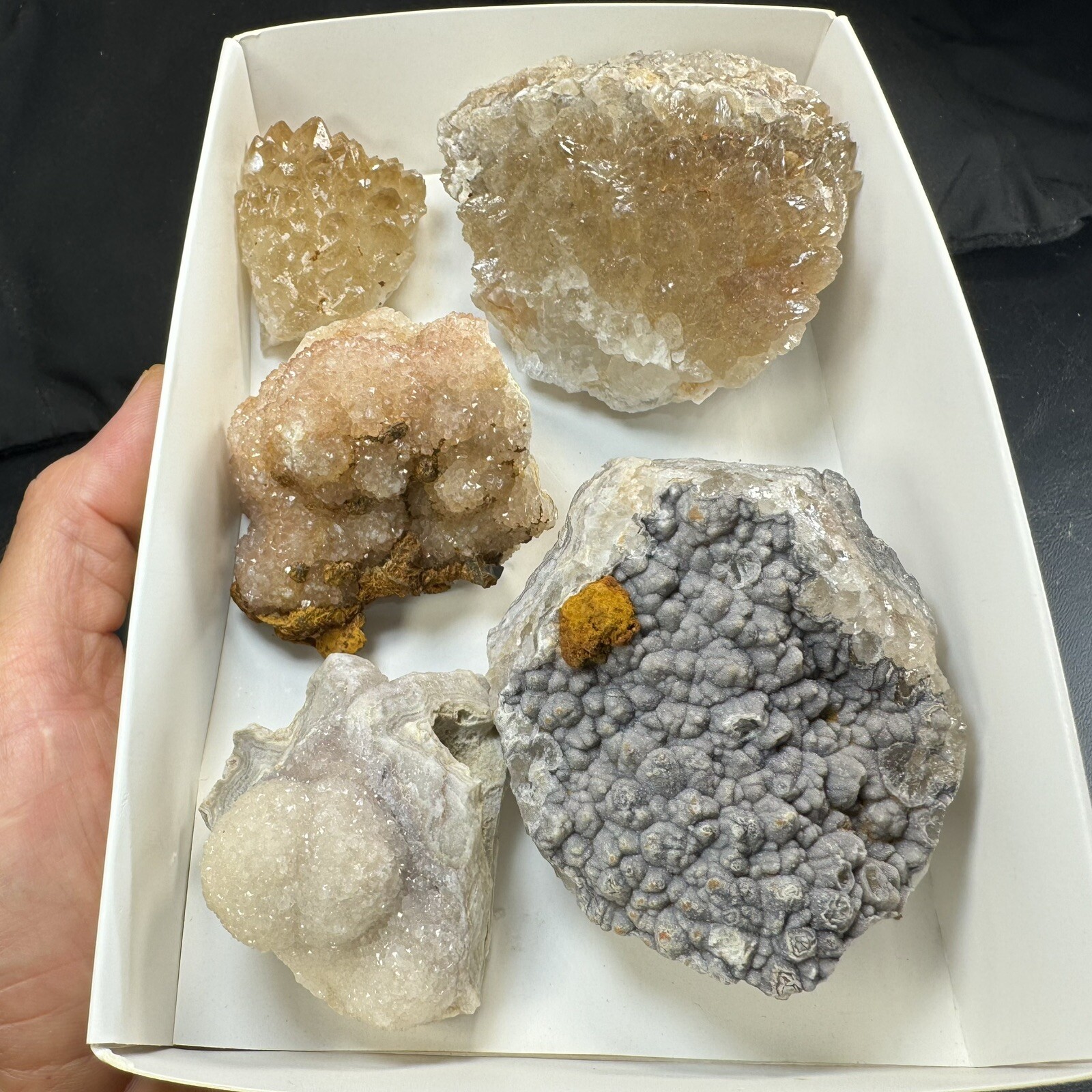 Lot of 5 Quartz Crystal Druse Clusters on Lace Agate | Missouri