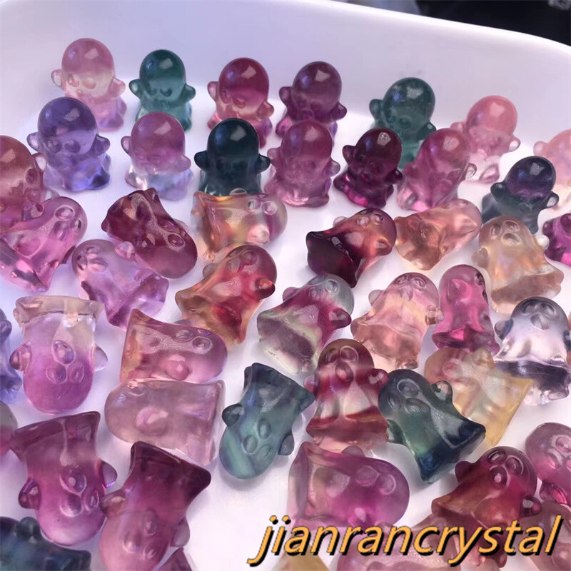 100pc Hand Carved Natural Fluorite Mini Ghost Quartz Crystal Skull Reiki Healing