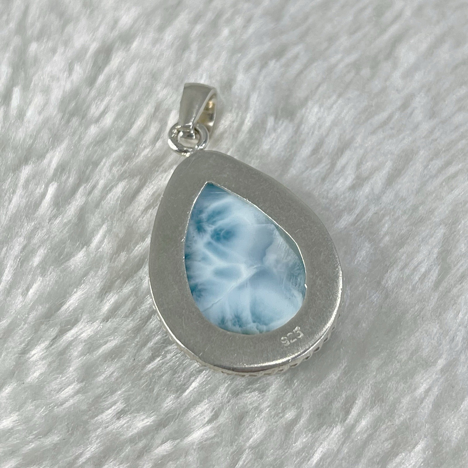 12g Larimar Ocean Drop Pendant, Handcrafted Sterling Silver Dominican Jewelry,