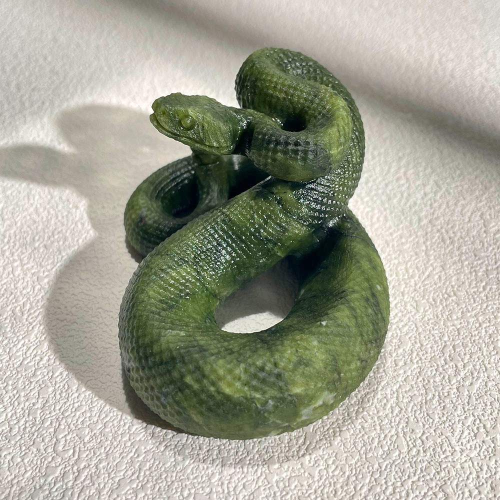 Natural Green Serpentine Snake Carving Crystal Statue Figurine for Kundalini