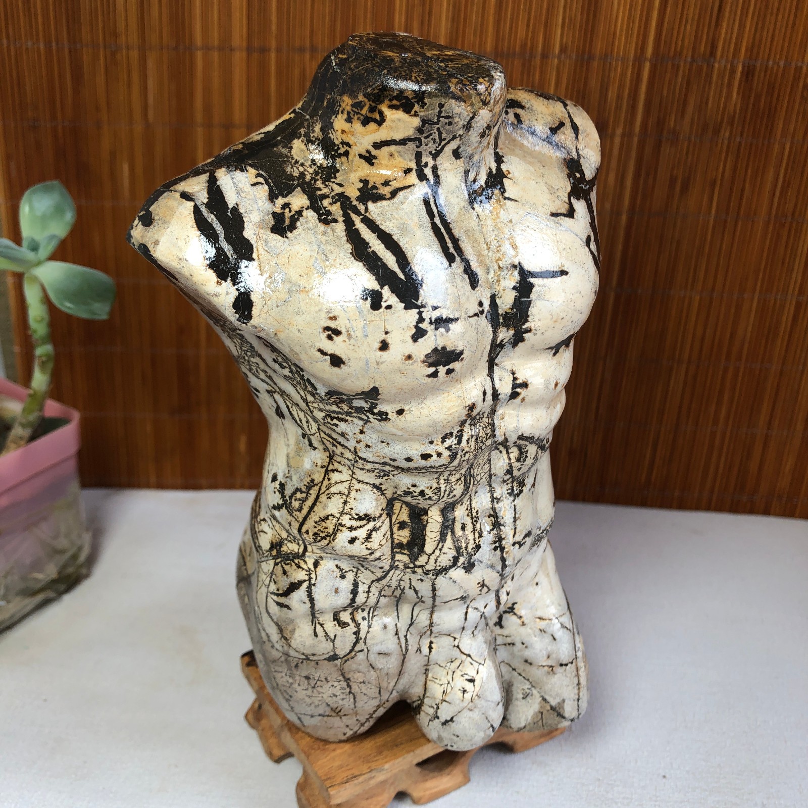 Rare Natural Traditional Chinese Painting Hand Carving male Model 1068g g8386