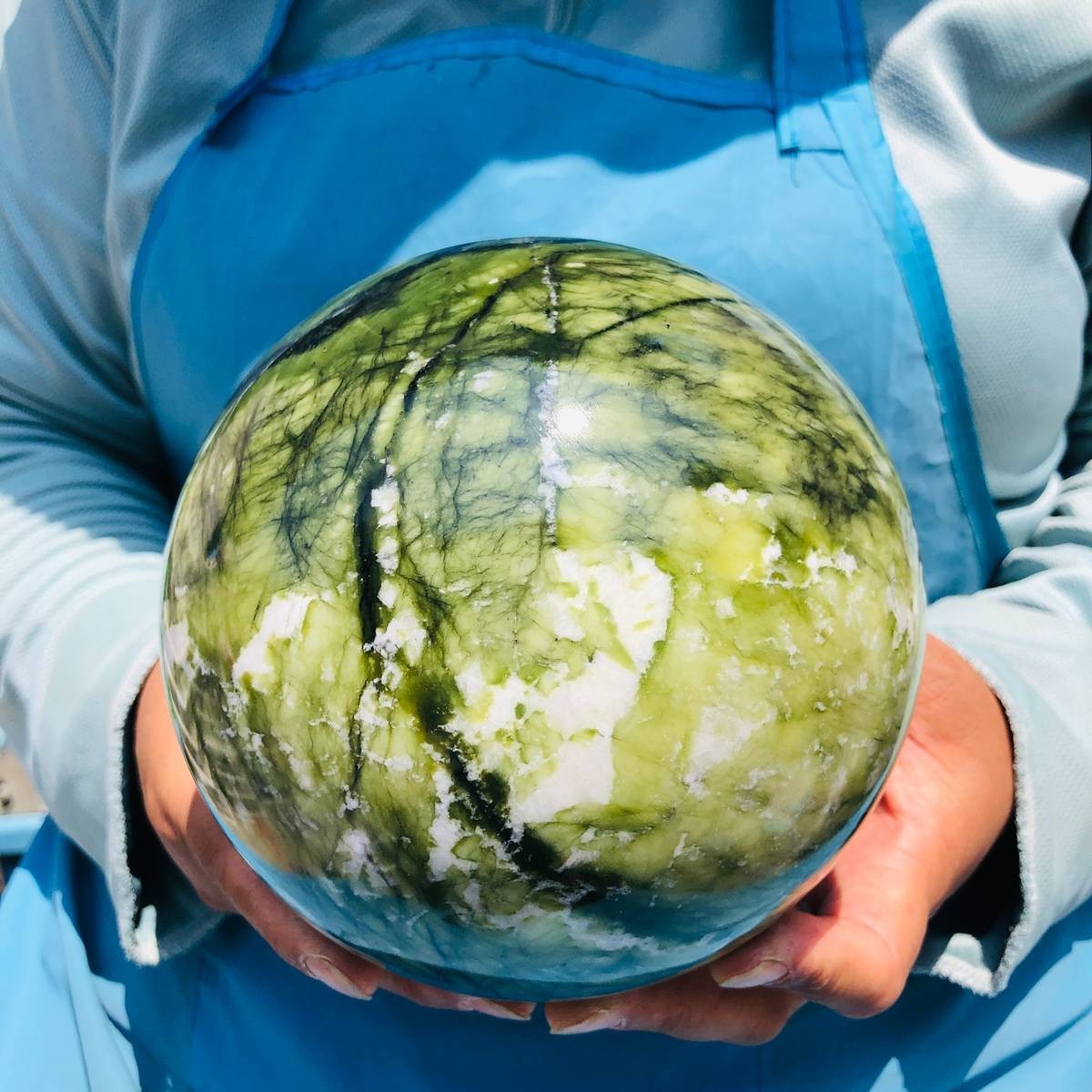 9.02LB Natural ophiolite crystal ball Quartz polishinSphere Healing Reiki decor