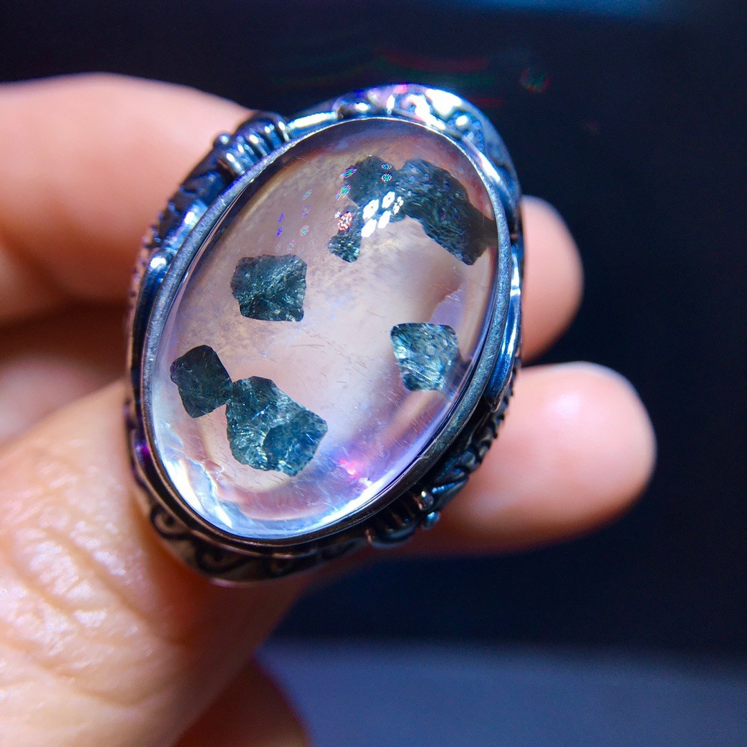All-natural chalcopyrite oversized gemstone ring with full bezel