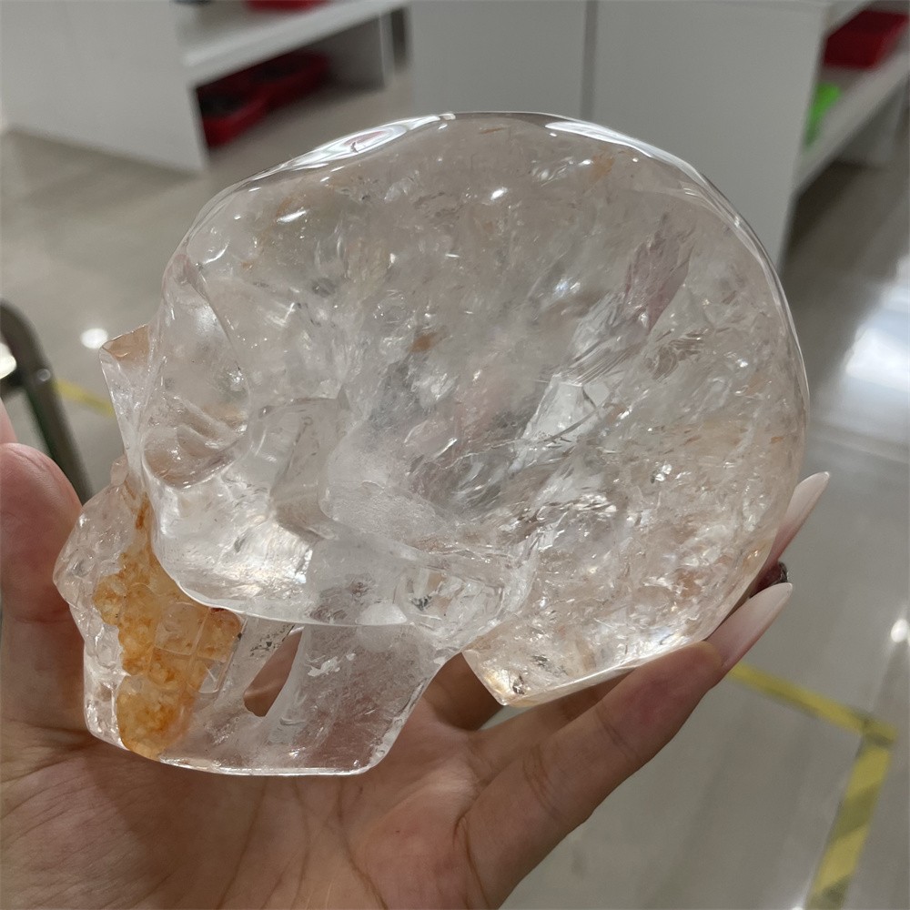 3.3LB 4.7″ RareA+ Natural Golden Healer Skull Carving Crystal Quartz Reiki Gift