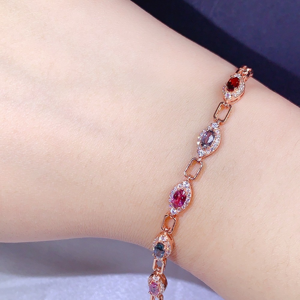 Natural Spinel Gemstone Emerald bracelet Jewelry S925 Silver Plated 18K Gold