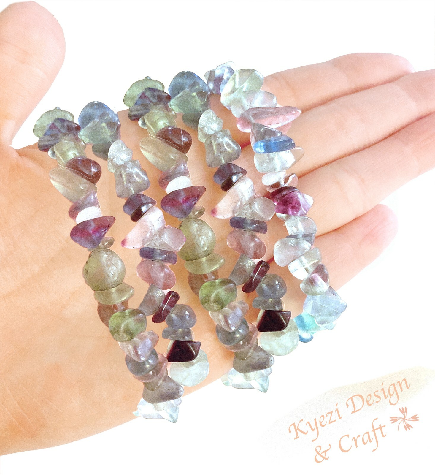 Green Flourite Natural Crystal Gemstone Chip Stretchy Chakras Jewelry Bracelet