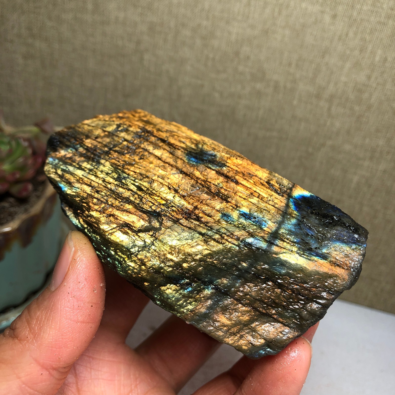 90mm Natural Labradorite Crystal gemstone rough original Specimen 213g A3440