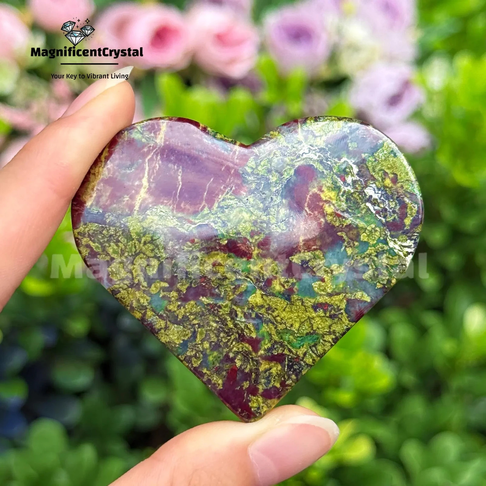Natural Dragon Bloodstone Heart Stone Green Crystal Healing Energy Metaphysical