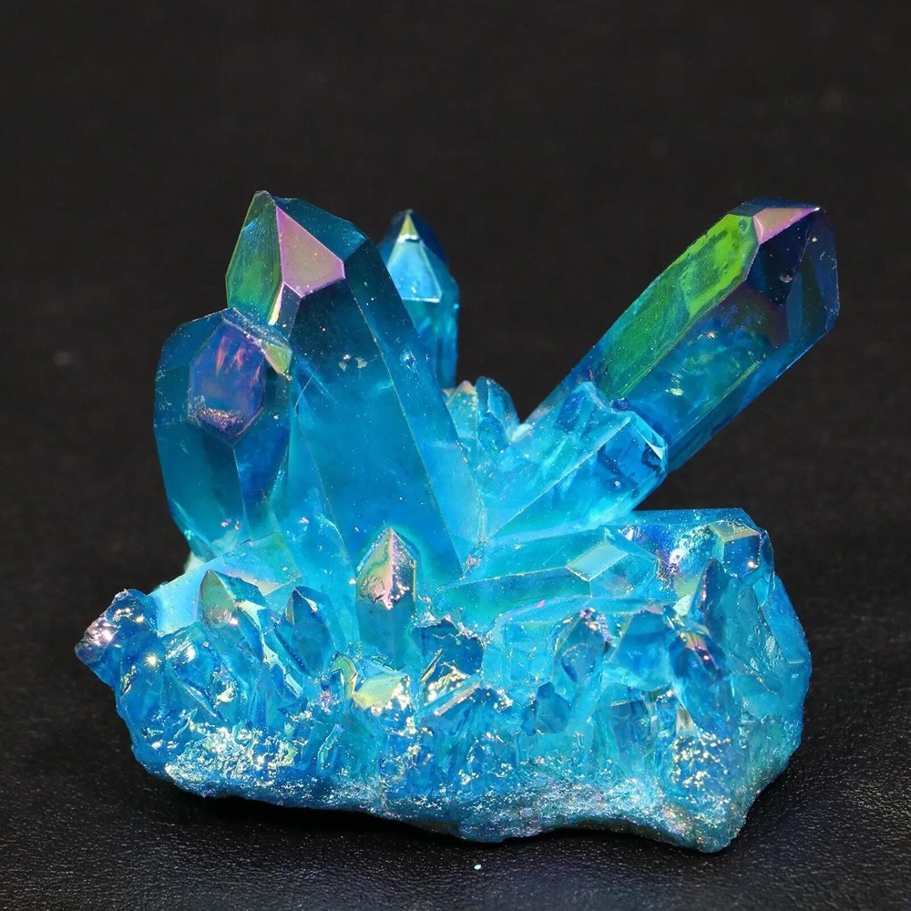 80-100g Titanium Aura Blue Crystal Rainbow Healing Cluster Geode Rock Decor Gift