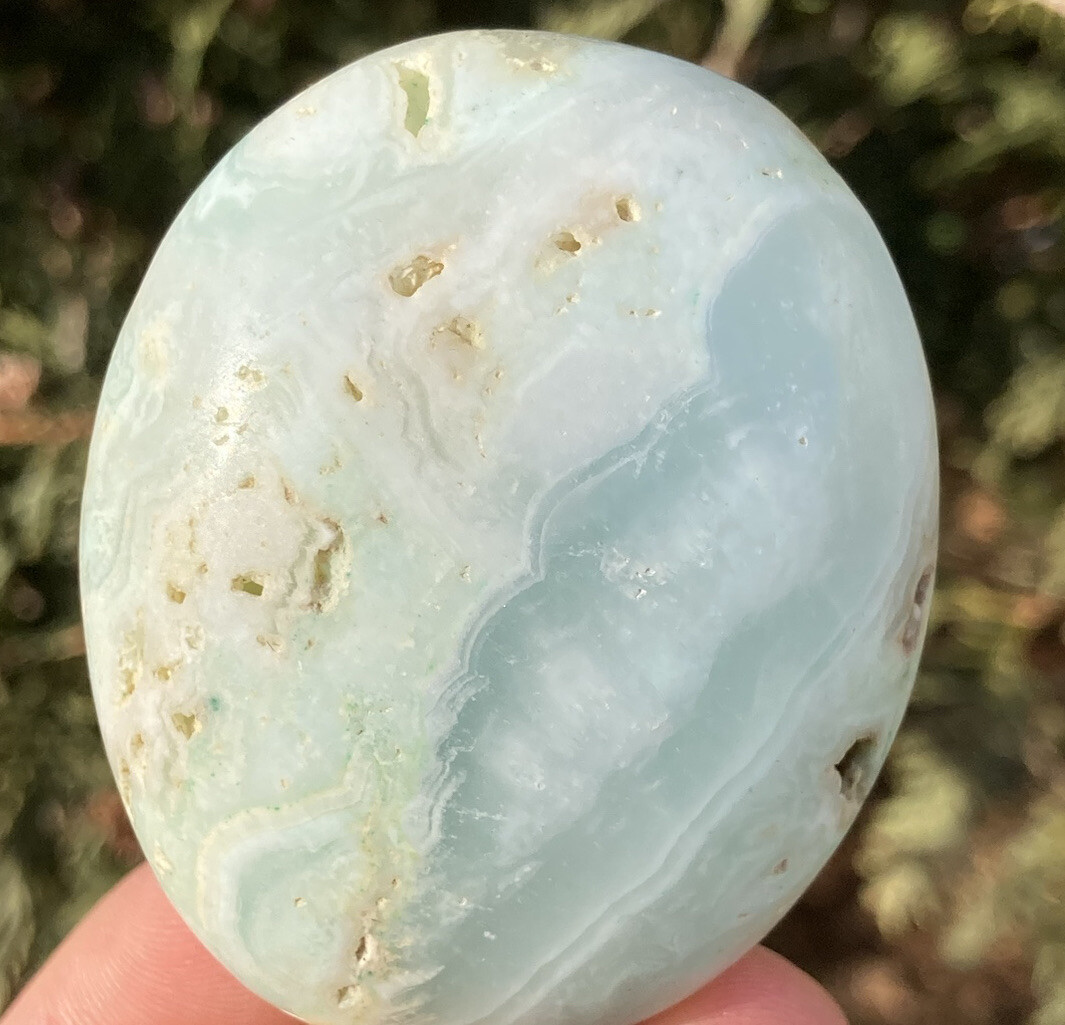Handmade Polished BLUE ARAGONITE Healing Crystal Palm Stone Pebble CONGO 2.36″