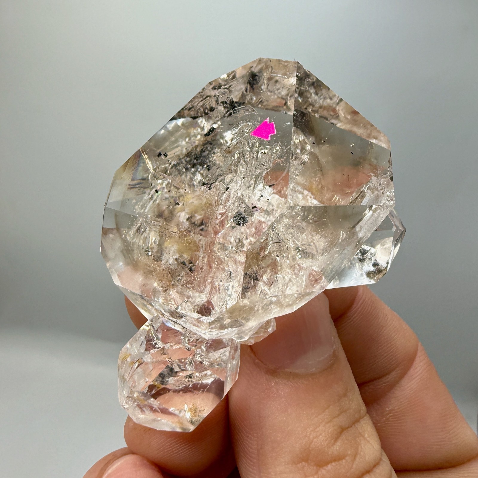 Enhydro Herkimer Diamond Gem Cluster w/ Moving Gas Bubble, Light Smoky Phantoms